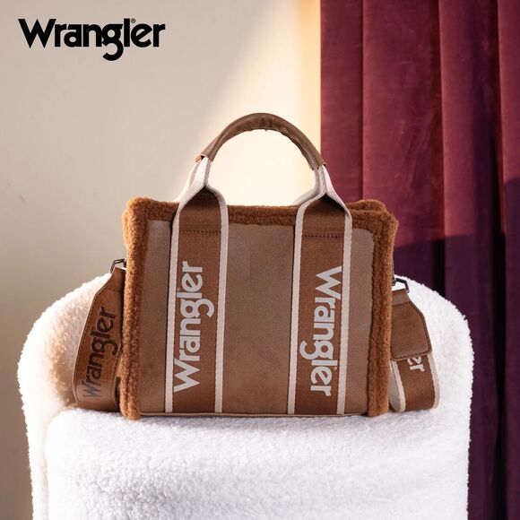 WG181-8120S Wrangler Sherpa Small Canvas Tote/Crossbody - Brown - Picture 1 of 9